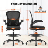Ergonomic Drafting Chair, Tall Office Chair with Flip-up Armrests, Breathable Mesh High Desk Chair with Lumbar Support Adjustable Footrest Ring for Standing Desk Black Synorla