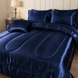 Bedding_Dreamer Silk Like Blue Comforter Set with Sheet Sets Queen 8 Pieces Satin Bedding Silky Bed-in-a-Bag Luxury Hotel Silky with 1 Cushion Cover Bedding_Dreamer