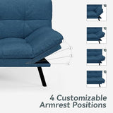 AMICLIBER Futon Sofa Bed Convertible Couch, Blue Linen Sofa Bed with Memory Foam, Adjustable Backrest & Armrests, Multifunctional Small Loveseat Sleeper Sofa for Living Room, Apartment, Office AMICLIBER
