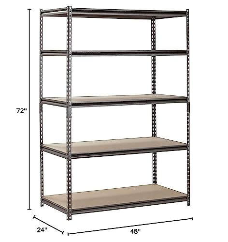 EDSAL Heavy Duty Garage Shelf Steel Metal Storage 5 Level Adjustable Shelves Unit 72" H x 48" W x 24" Deep (Pack of 2) EDSAL