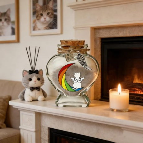 Chowsie Memorial Bottle for Pet Hair, Rainbow Bridge Dog Memorial Gift, Pet Fur Memorial Fur Keepsake, Heart Shape Glass Keepsake for Dog Cat Hair(Cats) Chowsie