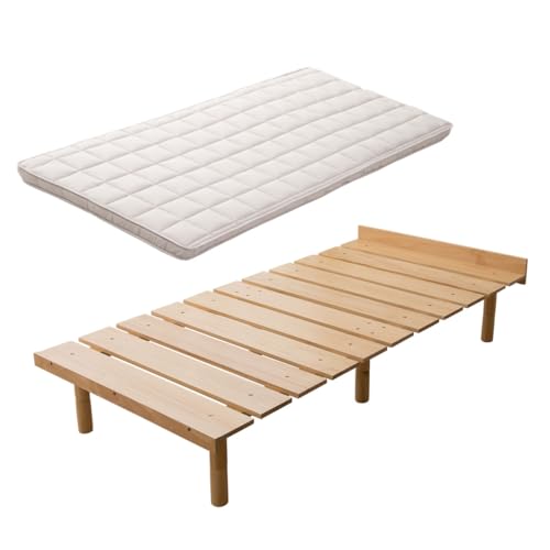 EMOOR Japanese Futon Mattress & Wood Slatted Bed Set Machi-OSMOS Twin (Earth-Natural), Solid Pine 3-Heights Adjustable Easy-Assemble Japanese Sleeping Bed Tatami Mat