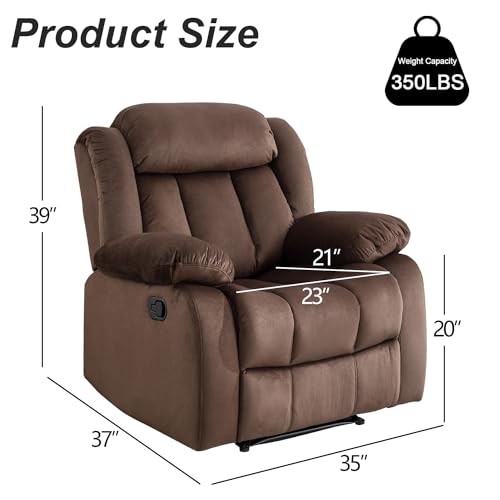 INZOY Manual Recliner Chair with Padded Armrest, Wall-Hugger Single Sofa Recliners with Overstuffed Back, Classical Fabric Reclining Chairs for Living Room Theater Seating, Brown