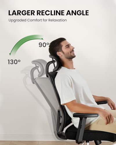 Marsail Ergonomic Office Chair Ergonomic Gaming Chair with Lumbar Support, 2D Headrest, Adjustable Armrests, Contoured Seat Cushion, Computer Desk Chair with Wheels for Home and Office (Dark) Marsail