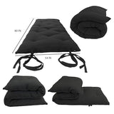 D&D Futon Furniture Traditional Japanese Floor Rolling Futon Mattress, Cotton Batting/Foam/Polyester Batting, Foldable Bed (Black, 3 x 54 x 80 (in) Full Size) D&D Futon Furniture
