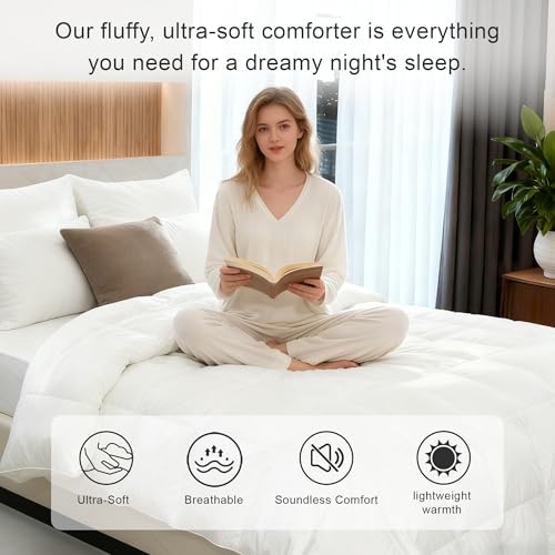ALPSWAN Goose Feather Down Comforter King Size, White 100% Cotton Duvet Insert, All Season Hotel Bedding Fluffy Cotton Comforter with Corner Tabs (White, King) ALPSWAN