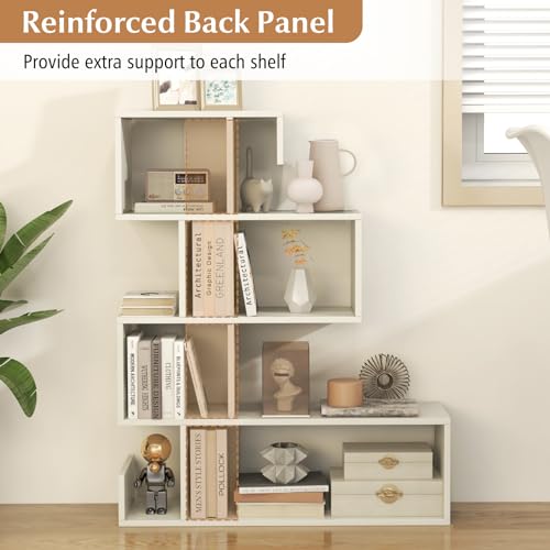Tangkula 5-Tier S-Shaped Bookshelf – Modern Geometric Display Rack in White for Home & Office Tangkula