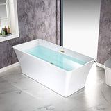 WOODBRIDGE 67" Acrylic Freestanding Bathtub Contemporary Soaking White Tub with Brushed Gold Overflow and Drain，BTS1609 -BG-Drain &O WOODBRIDGE