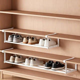 Under-Shelf Expandable Shoe Rack Organizer, White Metal, 40-70cm Width Adjustable, Cabinet Storage for Closet (2 Pcs) Generic