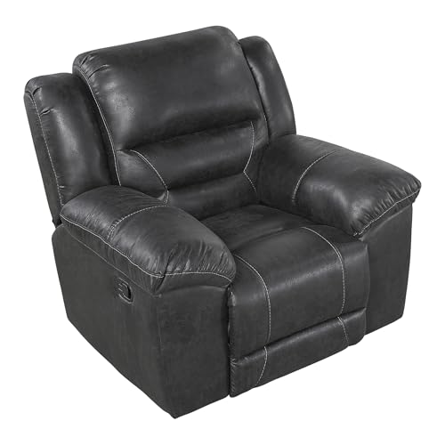 Lexicon Rocker Recliner Chair for Living Room, Wall Hugger Manual Recliner Chairs, Textured Microfiber Upholstered Rocking Reclining Chair, Home Theater Seating, Required Assembly, Black Lexicon