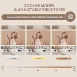 Vanity Desk with Mirror and LED Lights, 43'' W Makeup Vanity Desk with Power Outlet, 3 Color Modes, 7 Drawers Vanity Table with Chair, Dressing Table for Bedroom, Dressing Room Homesflex