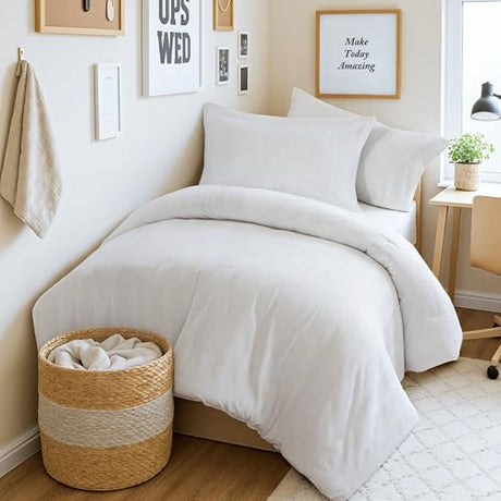 Madison Park Essentials Striped Duvet Cover Set Twin/Twin XL, Modern Minimalist Bedding Set with Premium Jacquard Stripe, 2 Pieces Duvet Cover Reversible with Zipper Closure & Corner Ties,White Madison Park Essentials
