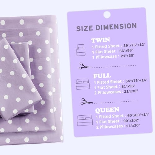 Intelligent Design Purple Twin Size Sheet Sets Kids Polka Dot Sheets for Girls 100% Cotton Percale Soft Flat and Fitted Sheet, Pillowcase, Breathable All Season Bed Set, Fits up to 14" Mattress Intelligent Design