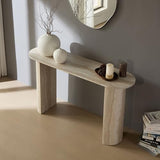 55.12" Marble Console Table Curved Narrow Entryway Table for Living Room Industrial Hallway, Entrance, Office, Corridor, Long Foyer, Corridor, Modern Faulx Marble Travertine Pattern Sofa Couch Table SCANORDIC