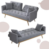 Modern Velvet 2 in 1 Futon Sofa Bed,Convertible Folding Sleeper Bed Couches with 2 Pillows,73" Tufted Recliner Love Seat with Golden Chrome Legs for Living Room Apartment Office (Grey-New) Anwick