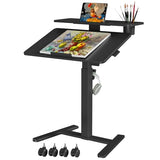 Liftsync 28Inch Rolling Standing Desk On Wheels， Small Computer Workstation Adjustable Height， Mobile Laptop Stand with Tiltable Desktop， 2-Tier Portable Study Table with Storage Shelves， Black Liftsync