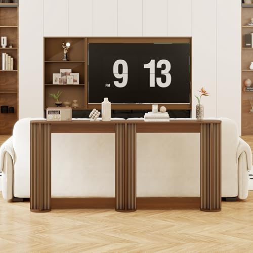 71 Inch Narrow Console Table Behind Couch, Mid-Century Modern Fluted Skinny Entryway Table, Long Slim Sofa Table for Hallway, Living Room, Wood, Brown, Walnut Xyulmeo