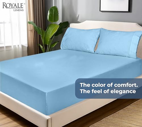 Royale Linens 100% Organic Cotton Fitted Sheet - Percale Weave - Super Soft Deep Pocket Bottom Sheets - Lake Blue Elastic Sheet Full Size - Full Fitted Sheets Only - (54"x75"+15", Lake Blue) ROYALE LINENS