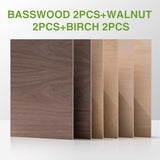 ROBOTIME 6-Pack Laser Wood Sheets 1/8" - 12 x 16 x 1/8 Inch - Basswood 2Pcs & Walnut 2Pcs & Birch 2Pcs - 3mm Plywood Sheets for Laser Cutting, Engraving & Wood Burning (Pyrography) ROBOTIME