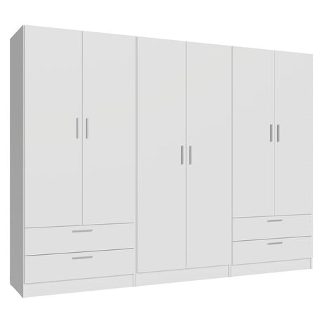 Madesa 6 Doors 4 Drawers Wardrobe Set Armoire Closet Bedroom Storage Cabinet with Shelves and Hanging Space 94" L Wooden Clothing Organizer Unit (White) Madesa