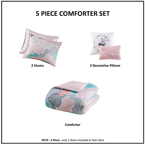 Intelligent Design Kids Comforter Vibrant Fun and Playful Unicorn Print Down Alternative All Season Children Bedding-Set, Girls Bedroom Décor, Twin/Twin XL, Cloud Pink with 2 dec pillows Intelligent Design