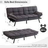 MUUEGM 71" Futon Sofa Bed, Comfortable Memory Foam Futons Sofa with Adjustable Backrest & Armrests, Convertible Loveseat Futon Bed for Compact Living Room, Apartment, Office, Medium Grey MUUEGM