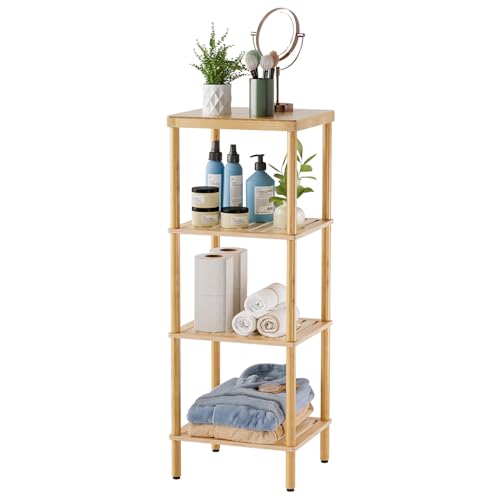 AmazerBath Eco-Friendly 4-Tier Bamboo Storage Shelf - Versatile Rack for Home and Bathroom AmazerBath