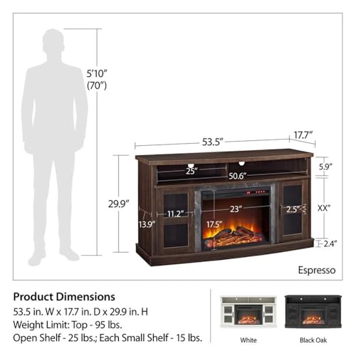 Ameriwood Home Barrow Creek Fireplace TV Stand for TVs up to 60 Inch, Replaceable Electric Fireplace Insert Heater, Remote Control, Timer, Realistic Log and Flame Effect, Black Oak