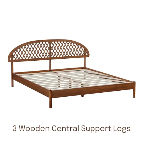 NTC Gem King Bed Frame in Dark Walnut with Silent Slats and Mid-Century Design - WoodArtSupply