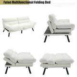 70“Futon Sofa Bed, White Convertible Folding Futon Small Couch Breathable Small,Upholstered Double Loveseat Bed for Compact Living Studio in Room and Bedroom, Offices, Dorm (White Teddy Velvet) Klwenas Maec