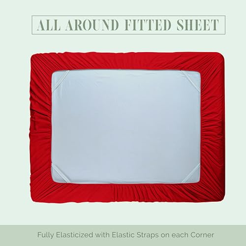 Elegant Comfort 1500 Premium Hotel Quality 18-24 Inches Deep - Extra Deep Pocket Single Fitted Sheet for High Mattress, Luxury and Softest, Smart Pocket - Wrinkle Free, Queen, Red Elegant Comfort