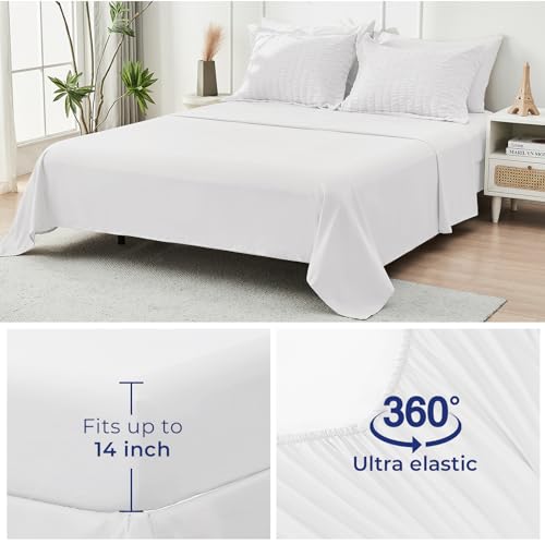 HYMOKEGE White Full Size Comforter Sets Seersucker 7 Pieces, All Season Luxury Bed in a Bag for Bedroom, Bedding Set with Comforters, Sheets, Pillowcases & Shams HYMOKEGE