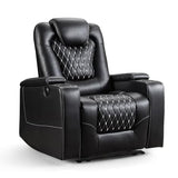 ANJ Power Recliner Chair with USB Ports and Cup Holders - Overstuffed Electric Home Theater Seating PU Leather Reclining Furniture with Hidden Arm Storage, Easy to Clean (Black)