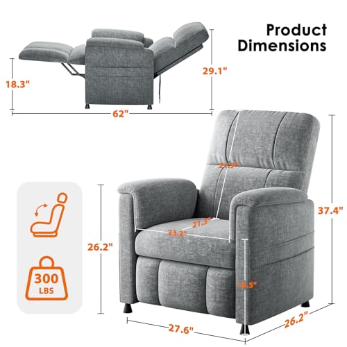 Pipishell Power Recliner Chair for Adults，Electric Recliner with Remote, Adjustable Recline/Footrest, Chenille Fabric,Thick Seat Cushion, Small Recliner for Living Room, Home Theater, Grey