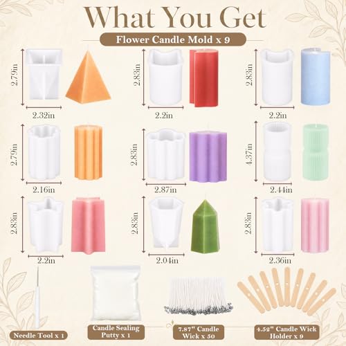 Defresit 13 Pcs Reusable Candle Molds for Candle Making, Cylinder Star Moon Cloud Cat Shapes, DIY Moldes para Velas, Silicone Mold Making Kit for Beginners, Soap & Resin Craft Kit, Mother’s Day Gift