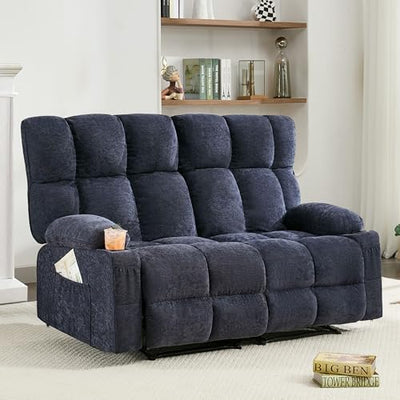 Sofetura Loveseat Recliner Sofa, Big Large Reclining Sofa with Cup Holders & Side Pockets, Traditional 2-Seater Manual Recliner Couch for Living Room, RV, Home Theater, Oversized (Fabric, Blue)