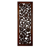 Benjara Mango Wood Wall Panel Hand Crafted with Leaves and Scroll Work Motif, Brown, Rectangle Benzara