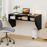 Giantex Wall-Mounted Computer Desk, Floating Laptop Desk with 3 Storage Compartments, Space-Saving Home Office Workstation Vanity Table for Bedroom, Study, Living Room (Black) Giantex