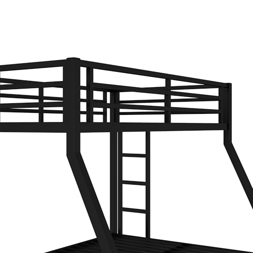 Bellemave Twin Over Full Bunk Bed for Teens, Twin Over Full Bunk Bed Frame with 2 Side Ladder and Full Length Guardrail, Easy Assemble Bunkbeds, Noise Reduced, Mattress Not Included, Black Bellemave