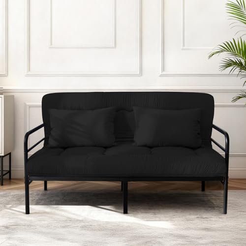 Cosovia Japanese Floor Mattress Futon Mattress, 3.5 Inch Thick Foldable Roll Up Tatami Mat with 2 Pillow Covers, Twin Size Floor Bed for Guest Room Dorm Camping Kids, Black Cosovia