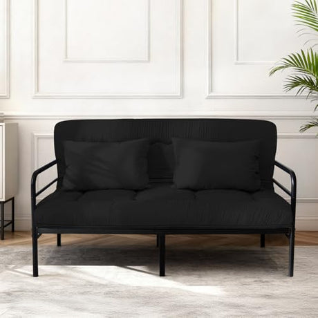Cosovia Japanese Floor Mattress Futon Mattress, 3.5 Inch Thick Foldable Roll Up Tatami Mat with 2 Pillow Covers, Twin Size Floor Bed for Guest Room Dorm Camping Kids, Black Cosovia