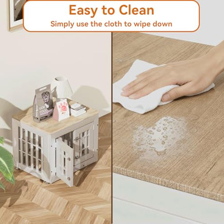 Snuowu 26" Heavy Duty Dog Crate Furniture for Small,Medium and Large Dogs,Rustic Wooden Dog Cage Kennel Indoor Furniture with Waterproof Top,Decorative Pet House Side End Table (White & Wood) Snuowu