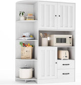 Gizoon 60.4" Farmhouse Kitchen Pantry Storage Cabinet with Doors and Adjustable Shelves, Large Kitchen Hutch with Drawers, Freestanding Cupboard for Dining Room, Living Room, White Gizoon