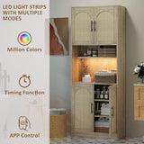71" Tall Kitchen Pantry Storage Cabinet with Microwave Shelf and LED Light, Hutch Cabinet with Doors and Adjustable Shelves, Freestanding Cupboard for Dining Room, Living Room, Bathroom, Oak GarveeHome