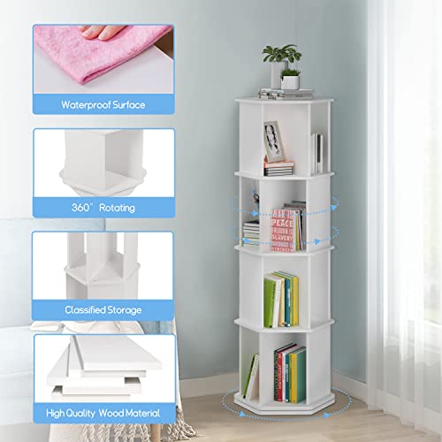 Nisorpa 4 Tier Hexagon 360° Rotating Bookshelf Organizer for Home & Office - White - WoodArtSupply