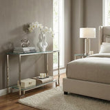 Cortesi Home Reef Contemporary 2 Shelf Glass Console Table, Silver Cortesi Home