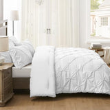 UNIKOME King Size Comforter Set White - Ultra Soft Boho Pintuck Down Alternative Bedding Set for All Seasons, 3 Pieces Lightweight Warm Pinch Pleat Bed Set with Comforter, 2 Pillowcases UNIKOME