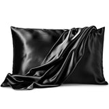 Pure Bedding Satin Pillowcase 2 Pack - Queen Size (20"x30", Black) - Silky Pillow Cases for Hair and Skin - Satin Pillow Covers with Envelope Closure - Extra Soft Premium Microfiber Pure Bedding