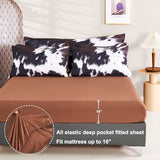 SUCSES 8 Pieces California King Comforter Set with Sheets, Cal King Size Cow Fur Print Bedding Set for Kids Teens Boys Girls, Western Style Highland Cowhide Farmhouse Bed in A Bag SUCSES