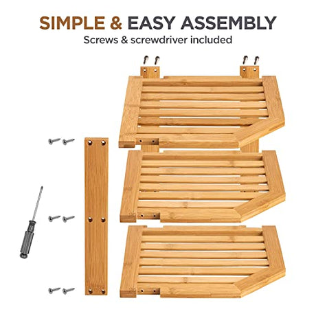 2-Pack Plate Organizer for Cabinet - Bamboo Corner Shelf for Kitchen or Bathroom Storage, Space-Saving Rack for Dishes, Countertop, Cabinet, Pantry - Organization & Housewarming Gift Bambüsi